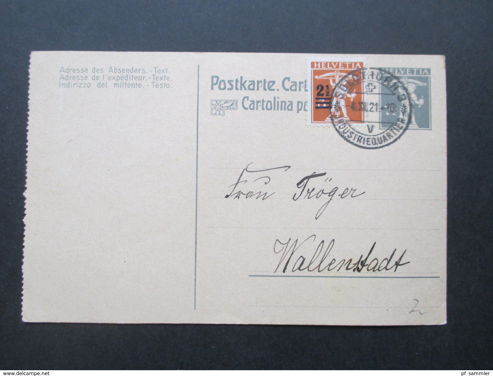 Schweiz Ganzsache Mit Zusatzfrankatur 1921 Solothurn 3 Industriequartier. Interessante Karte!! - Stamped Stationery