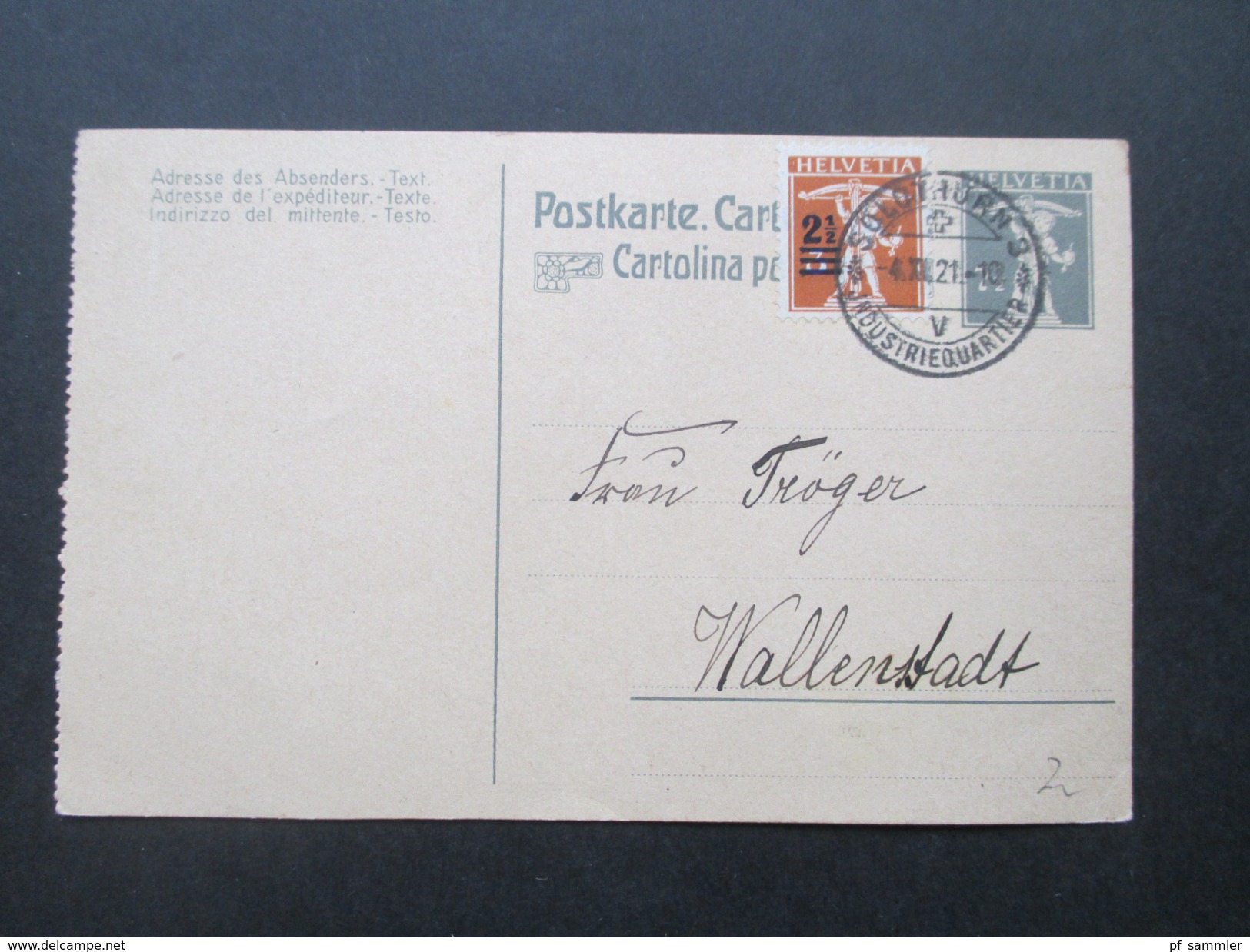 Schweiz Ganzsache Mit Zusatzfrankatur 1921 Solothurn 3 Industriequartier. Interessante Karte!! - Entiers Postaux