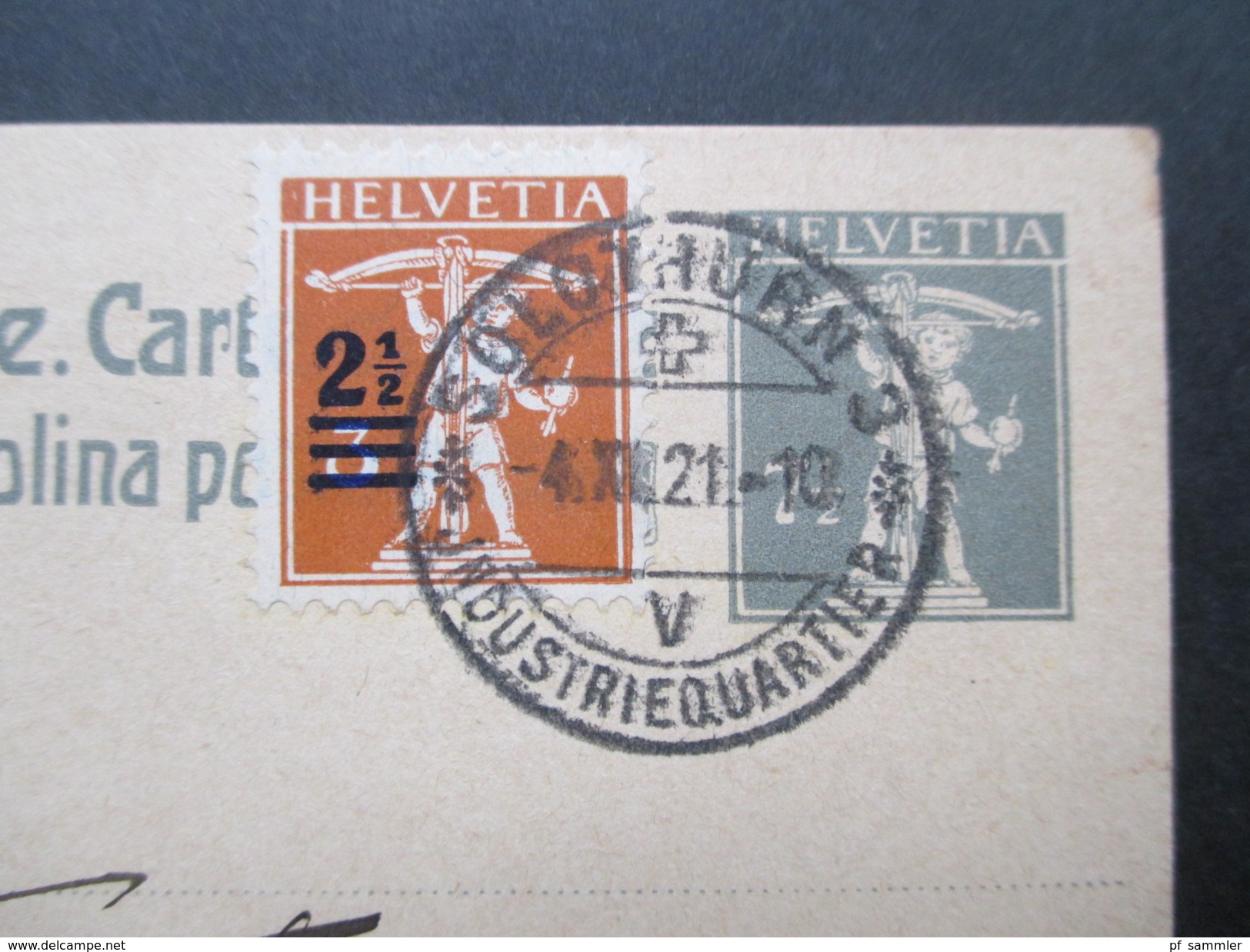 Schweiz Ganzsache Mit Zusatzfrankatur 1921 Solothurn 3 Industriequartier. Interessante Karte!! - Stamped Stationery