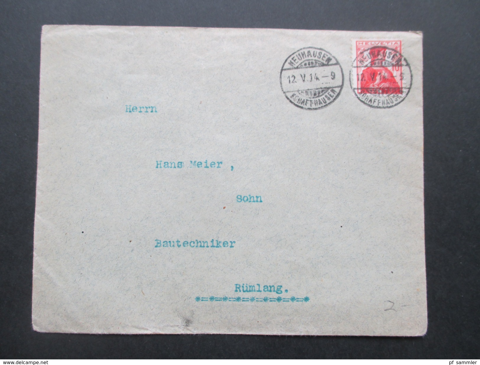 Schweiz 1914 Neuhausen Schaffhausen. Brief Mit 3 Goldenen Siegel Nach Rümlang - Cartas & Documentos