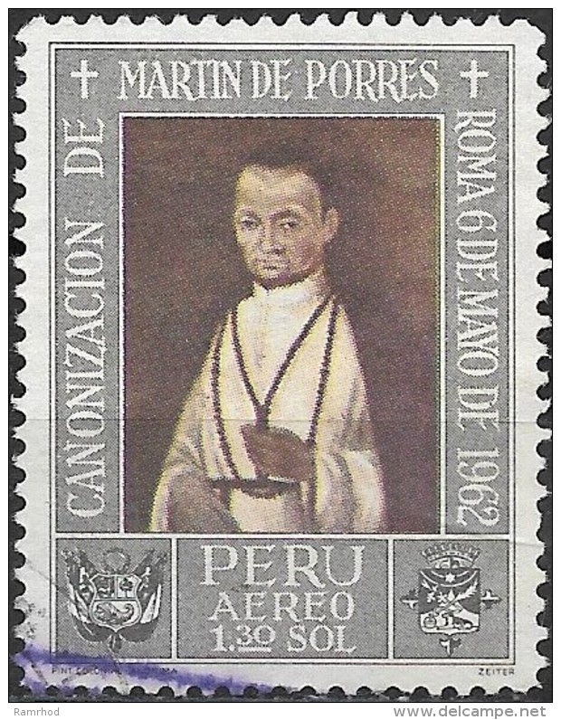 PERU 1965 Air. Canonization Of St. Martin De Porras (1962). Paintings - 1s30 St. Martin De Porras (anonymous)  FU - Peru