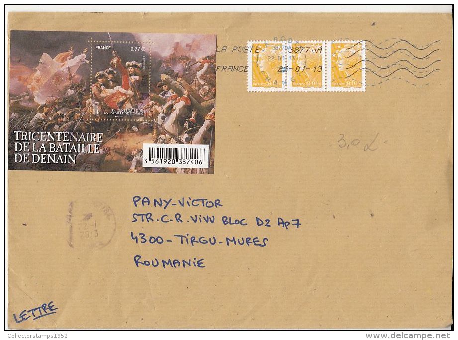 4625FM- DENAIN BATTLE, MARIANNE, STAMPS ON COVER, 2013, FRANCE - Covers & Documents