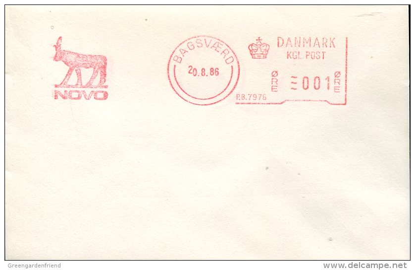 15040 Danmark, Red Meter Freistempel EMA 1986 Bagsverd, Novo , On  Cover - Franking Machines (EMA)