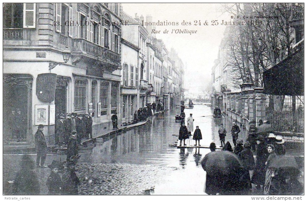 CHALON-sur-Saône - Inondations Des 24 Et 25 Janvier 1910 - La Rue De L'Obélisque - Très Beau Plan Animé - Chalon Sur Saone