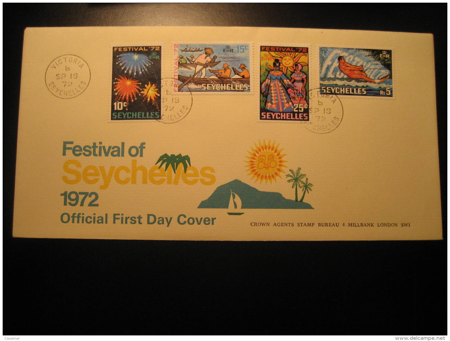 VICTORIA 1972 Festival Rowing Water Skiing Water-skiing 4 Stamp Set On FDC Cancel Cover Seychelles British Colonies - Seychelles (...-1976)