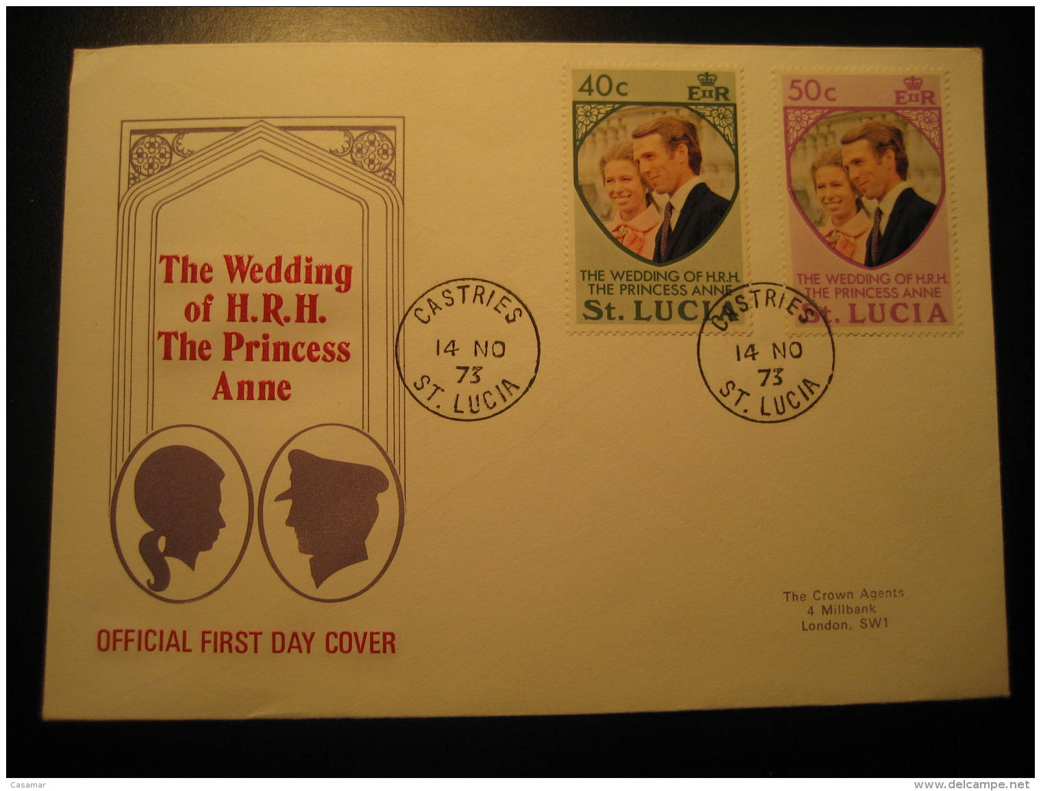 Castries 1973 Wedding HRH The Princess Anne Royalty 2 Stamp Set On FDC Cancel Cover ST. LUCIA British Colonies - Ste Lucie (...-1978)