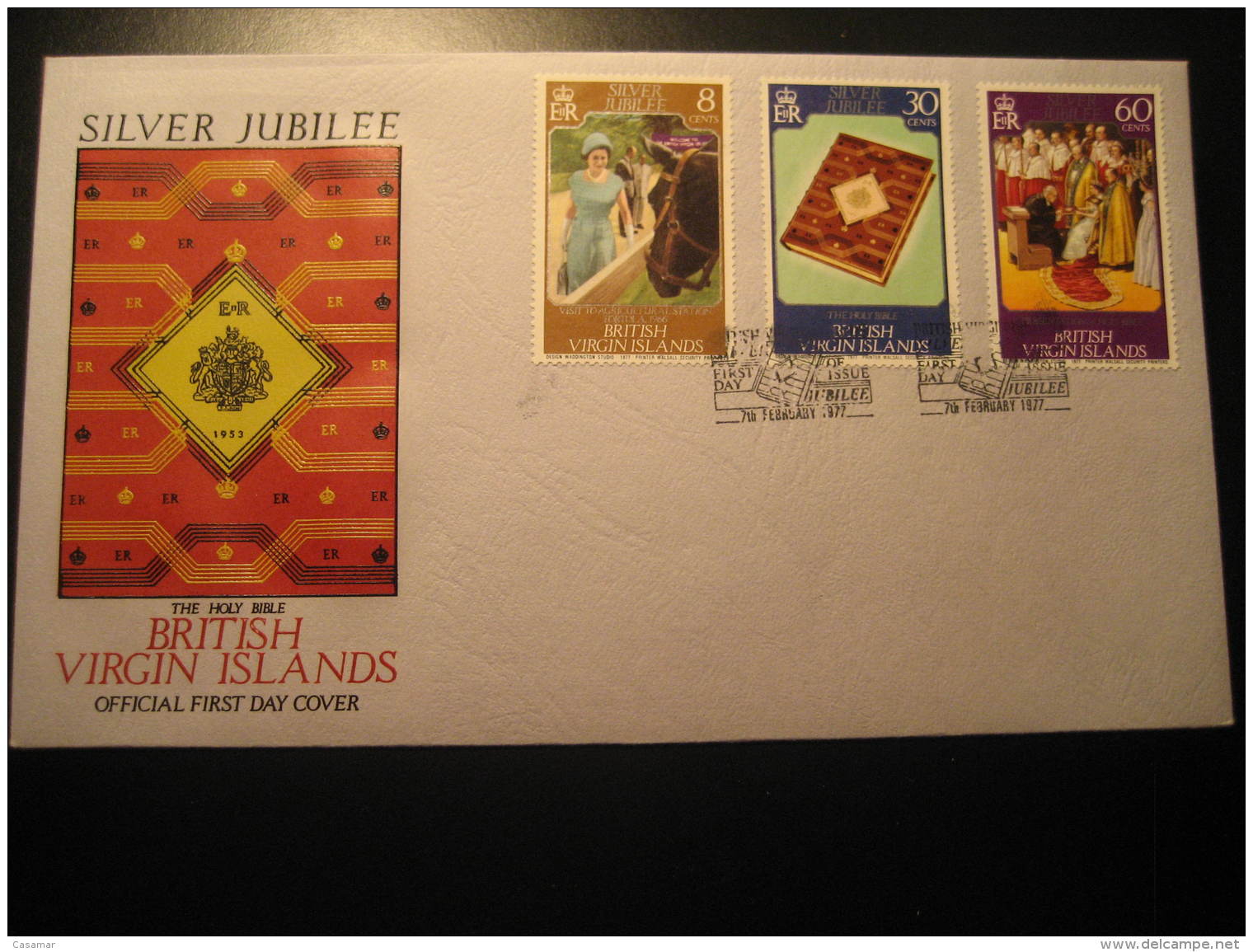 BVI 1977 Silver Jubilee Royalty Holy BIBLE 3 Stamp On FDC Cover British Virgin Islands British Colonies - Iles Vièrges Britanniques