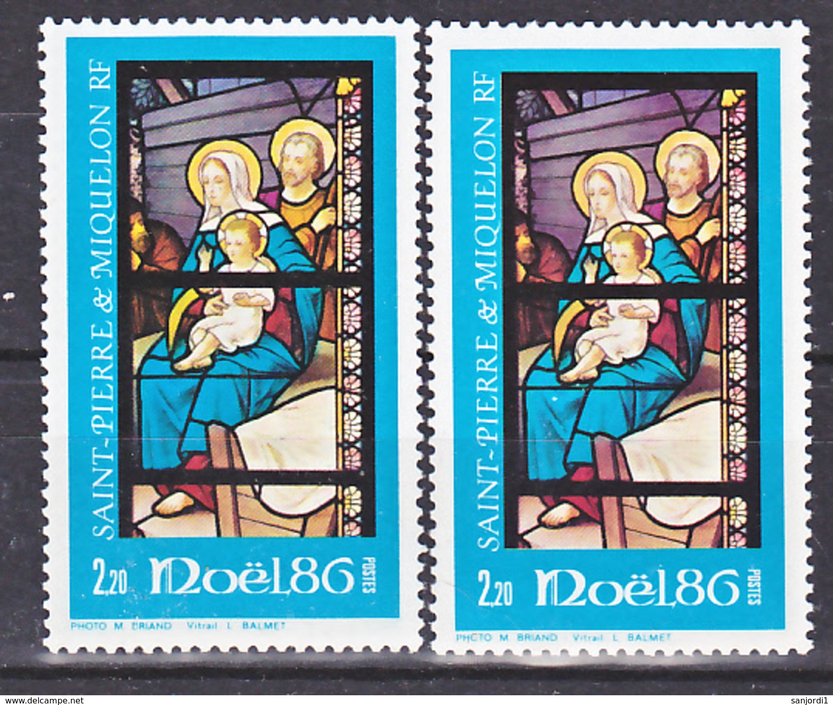 Saint Pierre Et Miquelon  474 Variété Gris Et Violet Noel 86 Neuf ** MNH Sin Charmela - Sin Dentar, Pruebas De Impresión Y Variedades