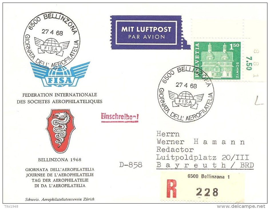 Schweiz, Baudenkmäler, 1968, Airmail Bellinzona Nach Bayreuth Deutschland, 371L, EF, Siehe Scans! - Covers & Documents