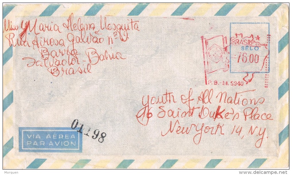 19816. Carta Aerea Certificada SALVADOR-BAHIA (Brail)  1963. Franqueo Mecanico - Cartas & Documentos