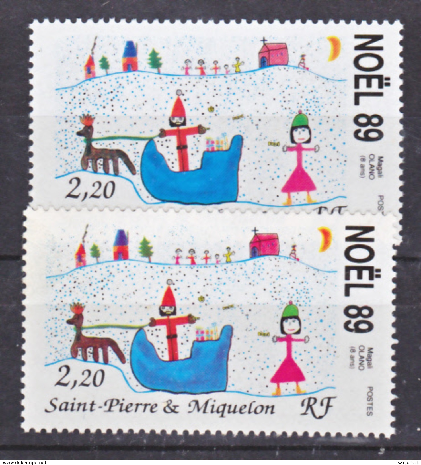 Saint Pierre Et Miquelon  512 Variété Jaune Rose Clair Et Orange Vieux Rose Noel 89 Neuf ** MNH Sin Charmela - Geschnittene, Druckproben Und Abarten