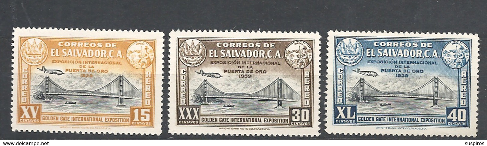 EL SALVADOR  1939 Airmail - Golden Gate International Exhibition - San Francisco, USA MNH LAST VALUE SOFTLY HINGED - El Salvador