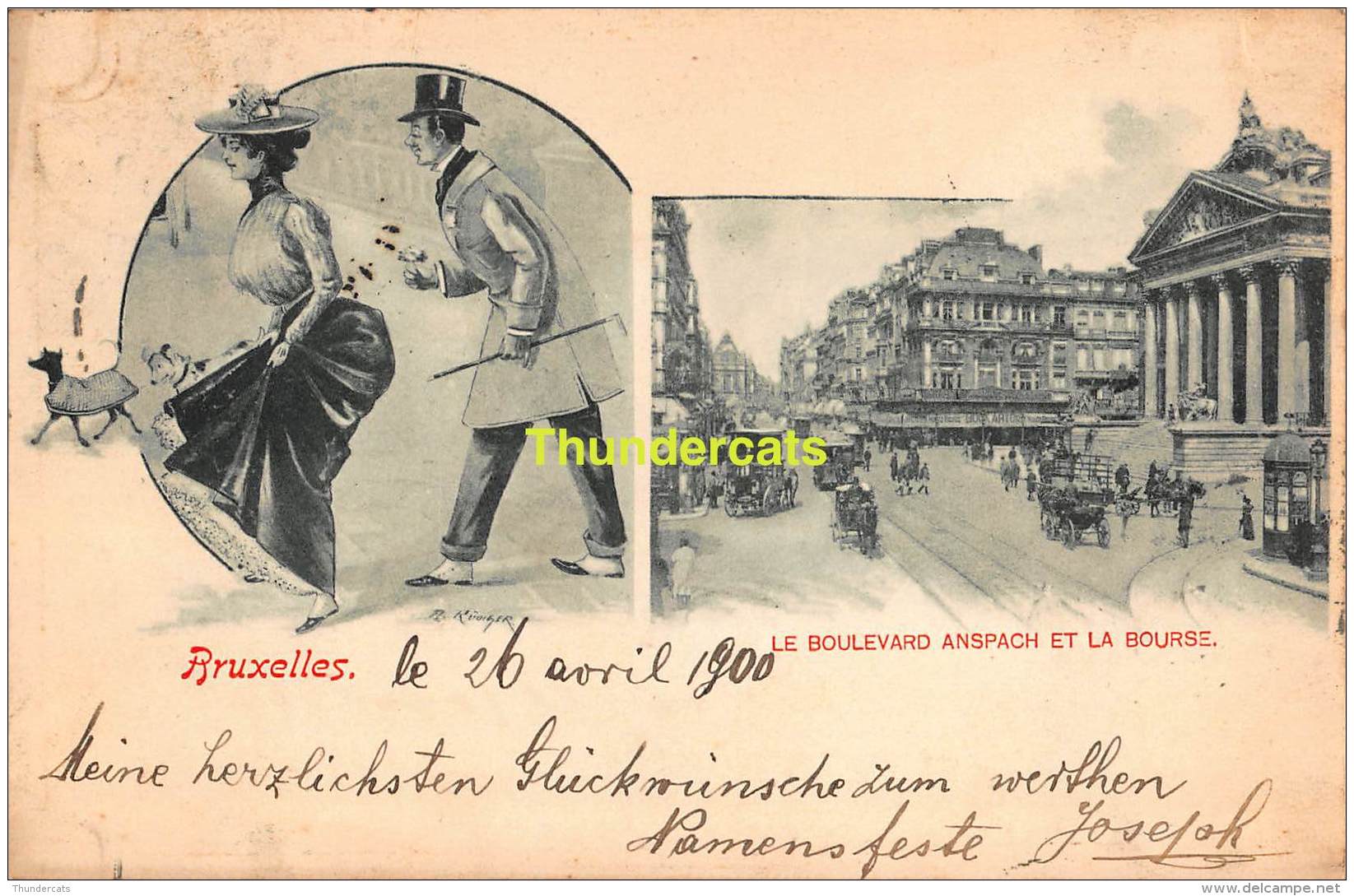 CPA  BRUXELLES 1900  LE BOULEVARD ANSPACH ET LA BORSE - Public Transport (surface)