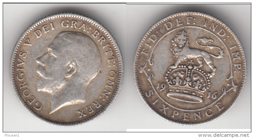 **** GRANDE-BRETAGNE - GREAT-BRITAIN - 6 PENCE 1916 - SIX PENCE 1916 GEORGE V - SILVER - ARGENT ** EN ACHAT IMMEDIAT !!! - H. 6 Pence