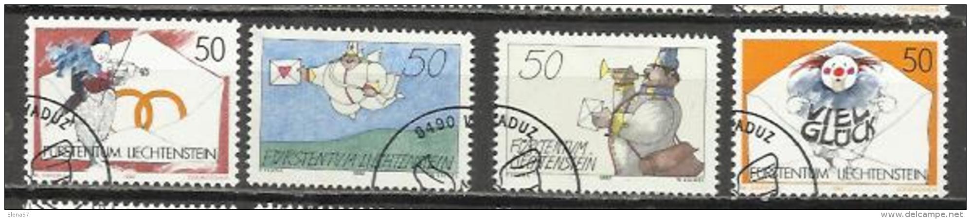 5037-SERIE COMPLETA LIECHTENSTEIN EL PLACER DE LA ESCRITURA,CORREO,BONITOS SELLOS,AÑO 1992 Nº 982/5,USADOS,EXCELENTE CAL - Used Stamps