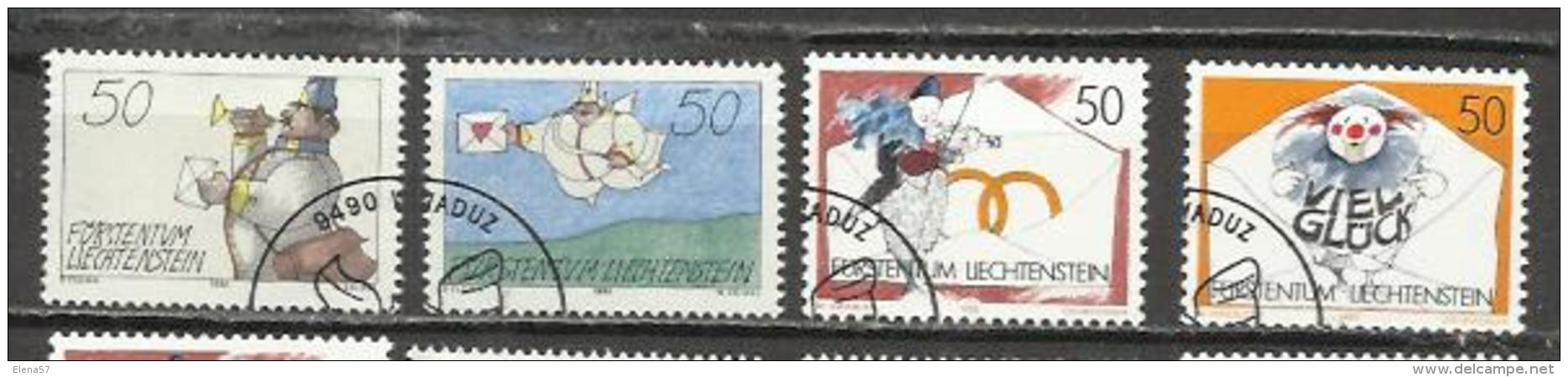 7442-SERIE COMPLETA LIECHTENSTEIN EL PLACER DE LA ESCRITURA,CORREO,BONITOS SELLOS,AÑO 1992 Nº 982/5,USADOS,EXCELENTE CAL - Oblitérés