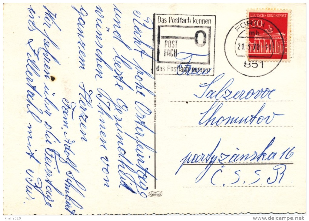 K9928 - BRD (1970) 851 Fürth 2: Das Postfach Kennen; Das Postfach Nennen (logo: POSTFACH) (postcard) Tariff: 30 Pf. - Zipcode