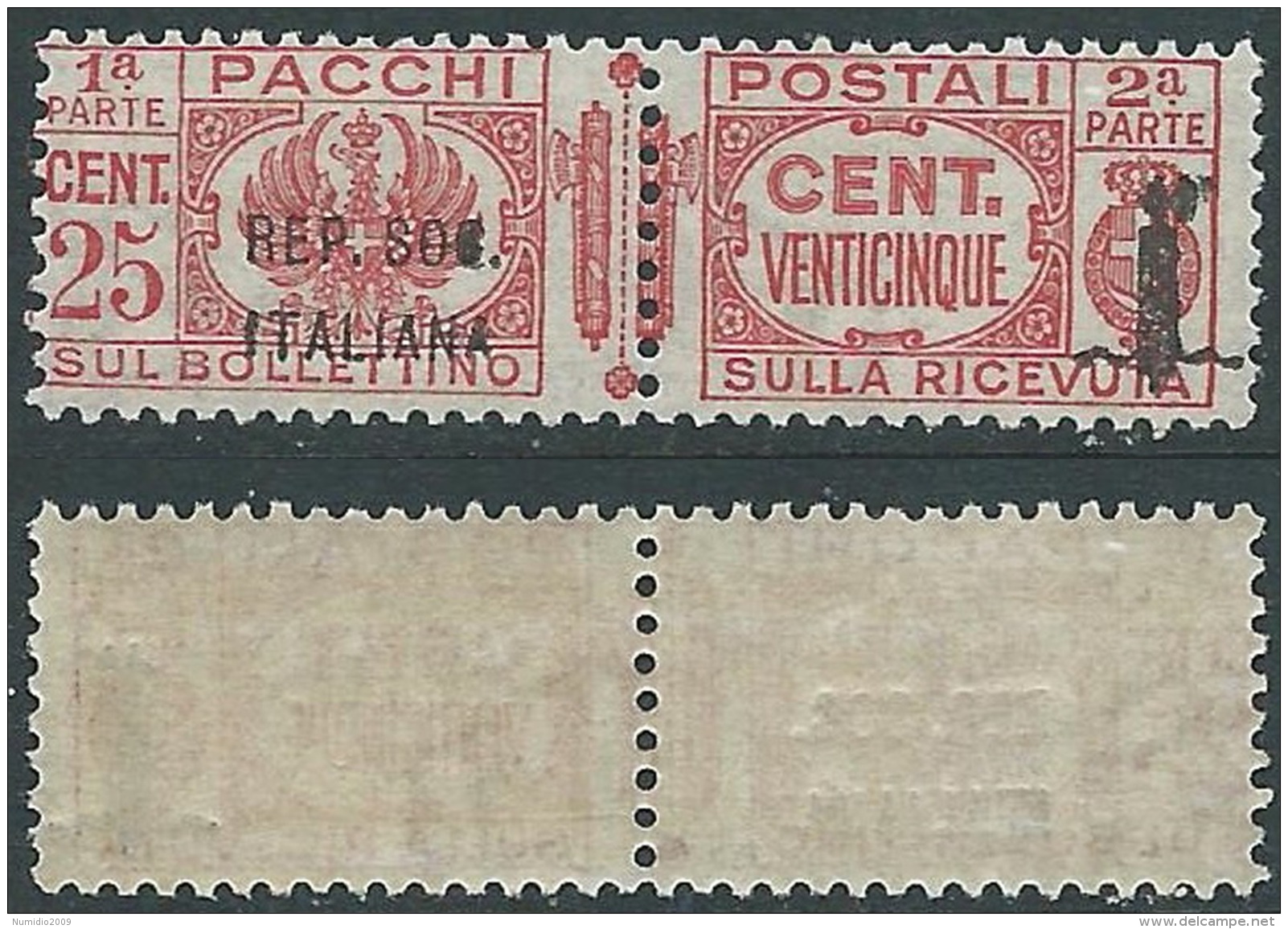 1944 RSI PACCHI POSTALI 25 CENT VARIETà SOPRASTAMPA REP.SOO MNH ** - Y173 - Colis-postaux