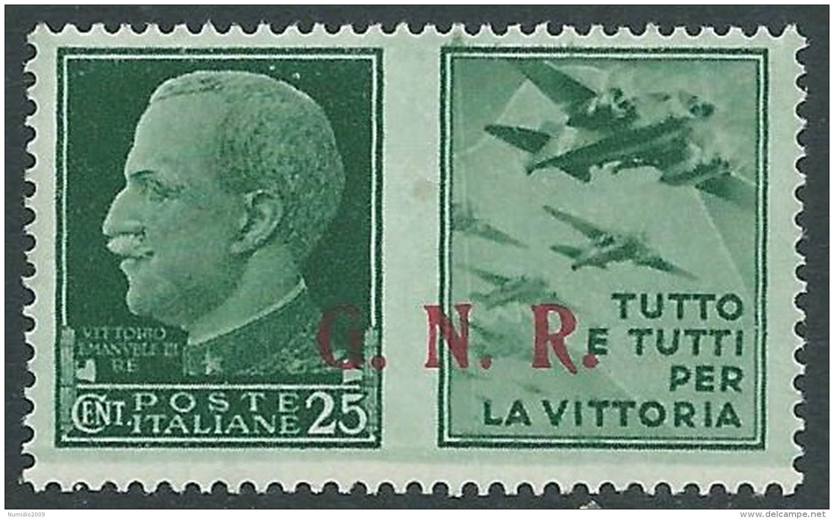 1944 RSI PROPAGANDA DI GUERRA GNR BRESCIA III TIPO 25 CENT MNH ** - CZ18-9 - Propagande De Guerre