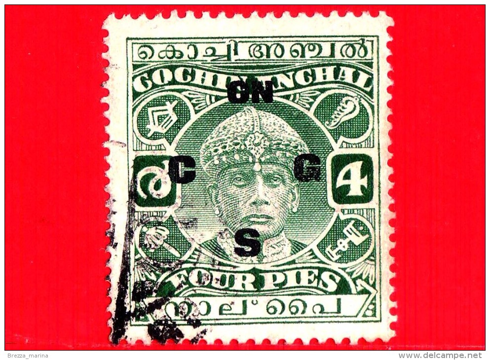 India - Cochin Anchal - Usato - 1933 - Maharaja Sri Rama Varma III - Sovrastampato ON C G S - 4 - Cochin