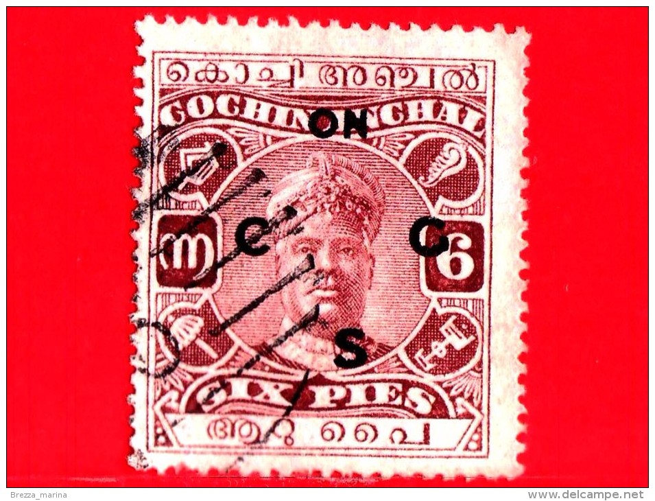 India - Cochin Anchal - Usato - 1933 - Sir Rama Varma II - Sovrastampato ON C G S - 6 - Cochin