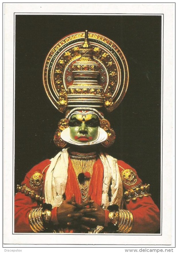 T11 India - Un Attore Del Teatro Kathakali -  Cartolina Con Legenda Descrittiva - Edizioni De Agostini / Non Viaggiata - Asia