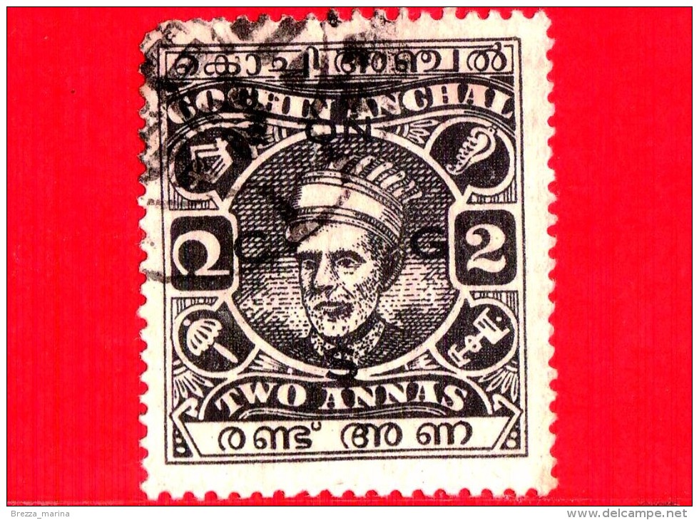 India - Cochin Anchal - Usato - 1944 - Maharaja Kerela Varma II - Sovrastampato - 2 - Cochin