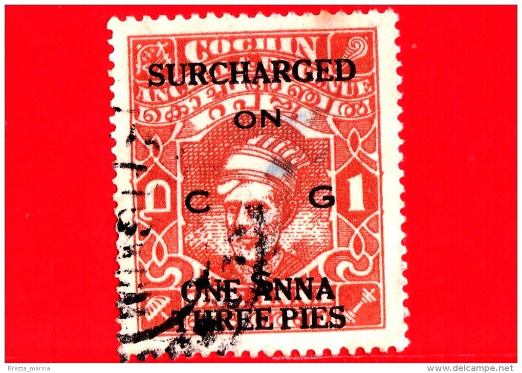 India - Cochin Anchal - Usato - 1944 - Maharaja Sri Kerala Varma II - Sovrastampato - 1.3 Su 1 - Cochin