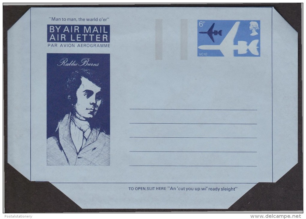 UK 1966 Poet Robert Burns Poetry Ethnography Culture Arts Wildlife Rodent Folklore Aerogramme With Imprinted 6p Stamp** - Interi Postali