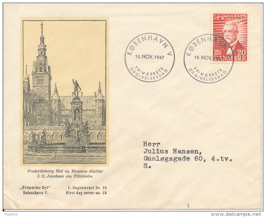 Denmark FDC 10-11-1947 I. C. Jacobsen The Founder Of CARLSBERG Breweries With Very Nice Cachet - FDC