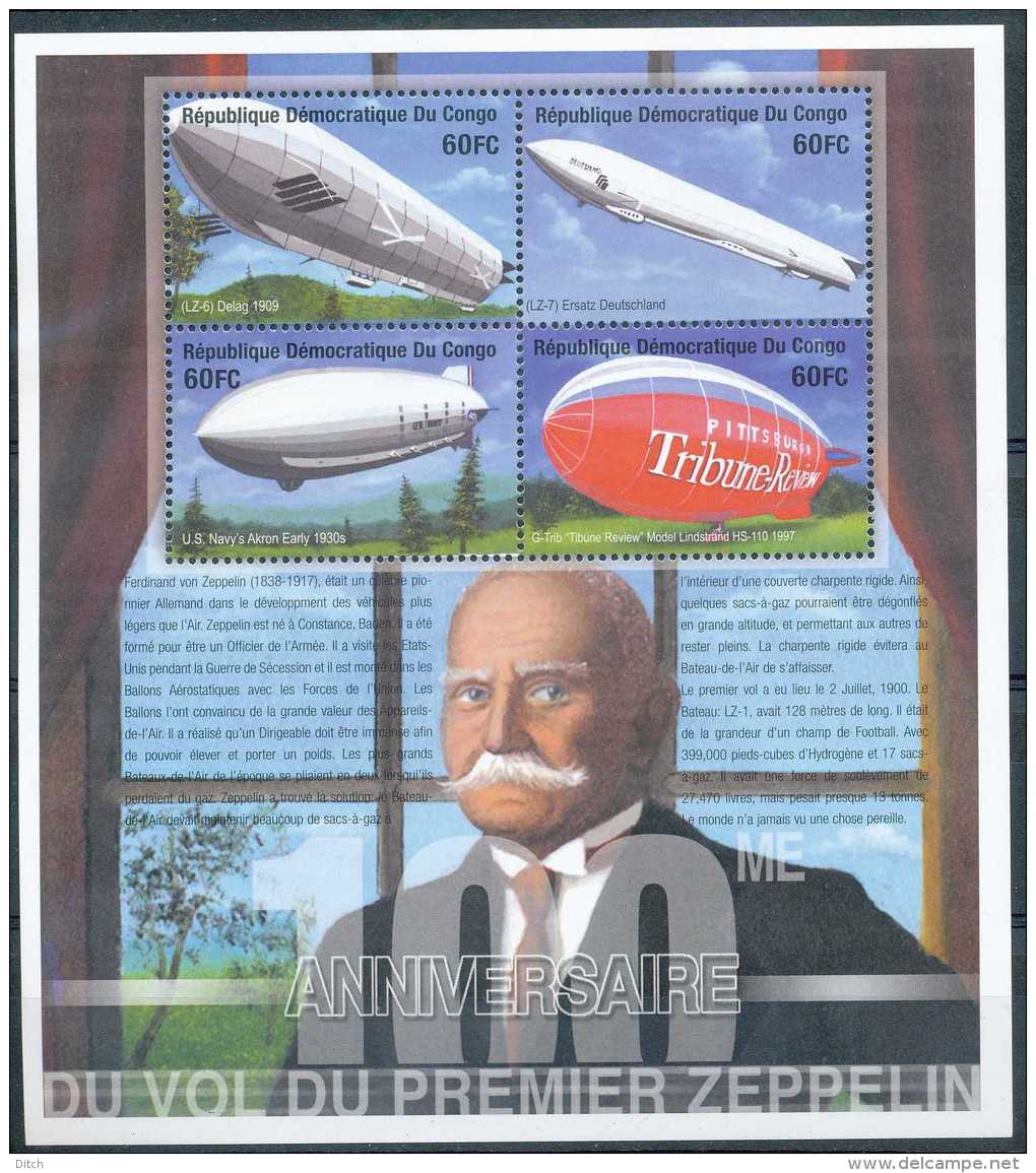 D- NN- Congo 2001 - Centenaire Du Zeppelin - Zeppeline