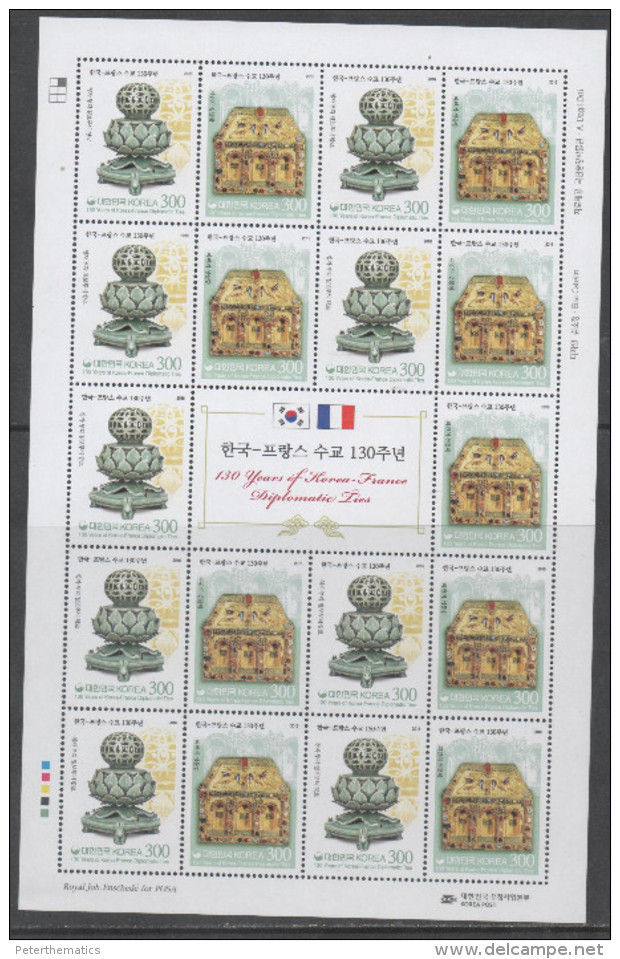 SOUTH KOREA, 2016, MNH, DIPLOMATIC RELATIONS WITH FRANCE, ART, BIRDS, SHEETLET OF 10 SETS - Other & Unclassified