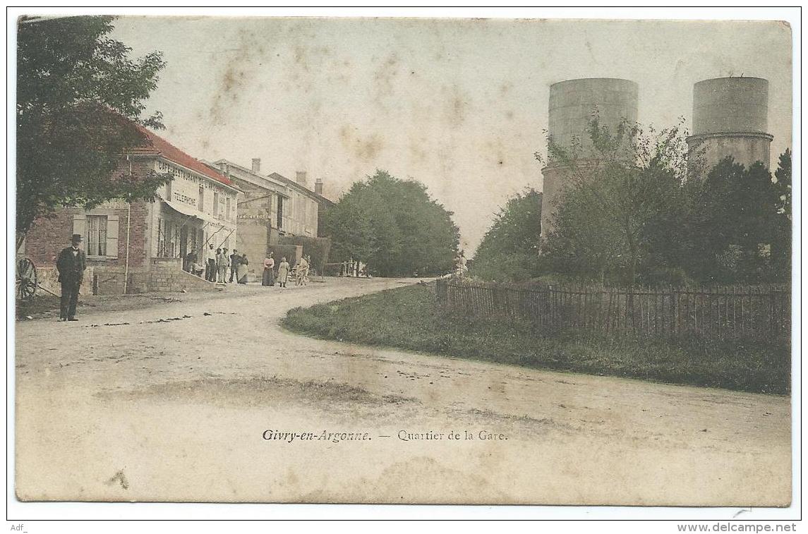 CPA GIVRY EN ARGONNE, ANIMATION DEVANT LE CAFE RESTAURANT, QUARTIER DE LA GARE, MARNE 51 - Givry En Argonne