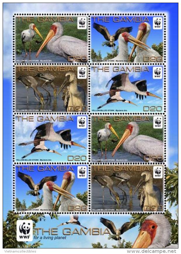 (WWF-478) W.W.F. Gambia Yellow-billed Stork Bird / Birds MNH Perf Sheetlet 2011 - Unused Stamps