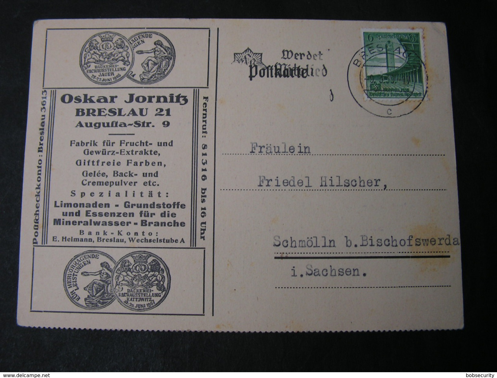 DR  Polen  Breslau Karte Reklame 1939 - Covers & Documents