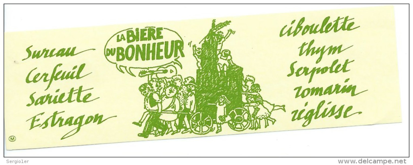 Ancienne Etiquette  Bière  La Bière Du Bonheur  De Fischer  Schiltigheim Alsace  Sureau Cerfeuil Sarriette Estragon Cibo - Bière