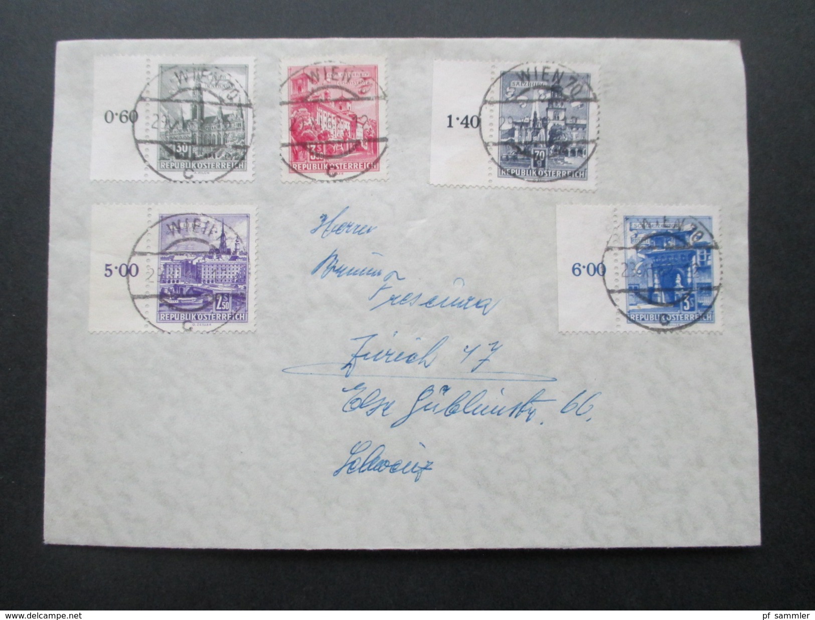 Österreich 1962 Bauwerke Mischfrankatur Marken Vom Linken Seitentrand! Wien - Zürich - Storia Postale