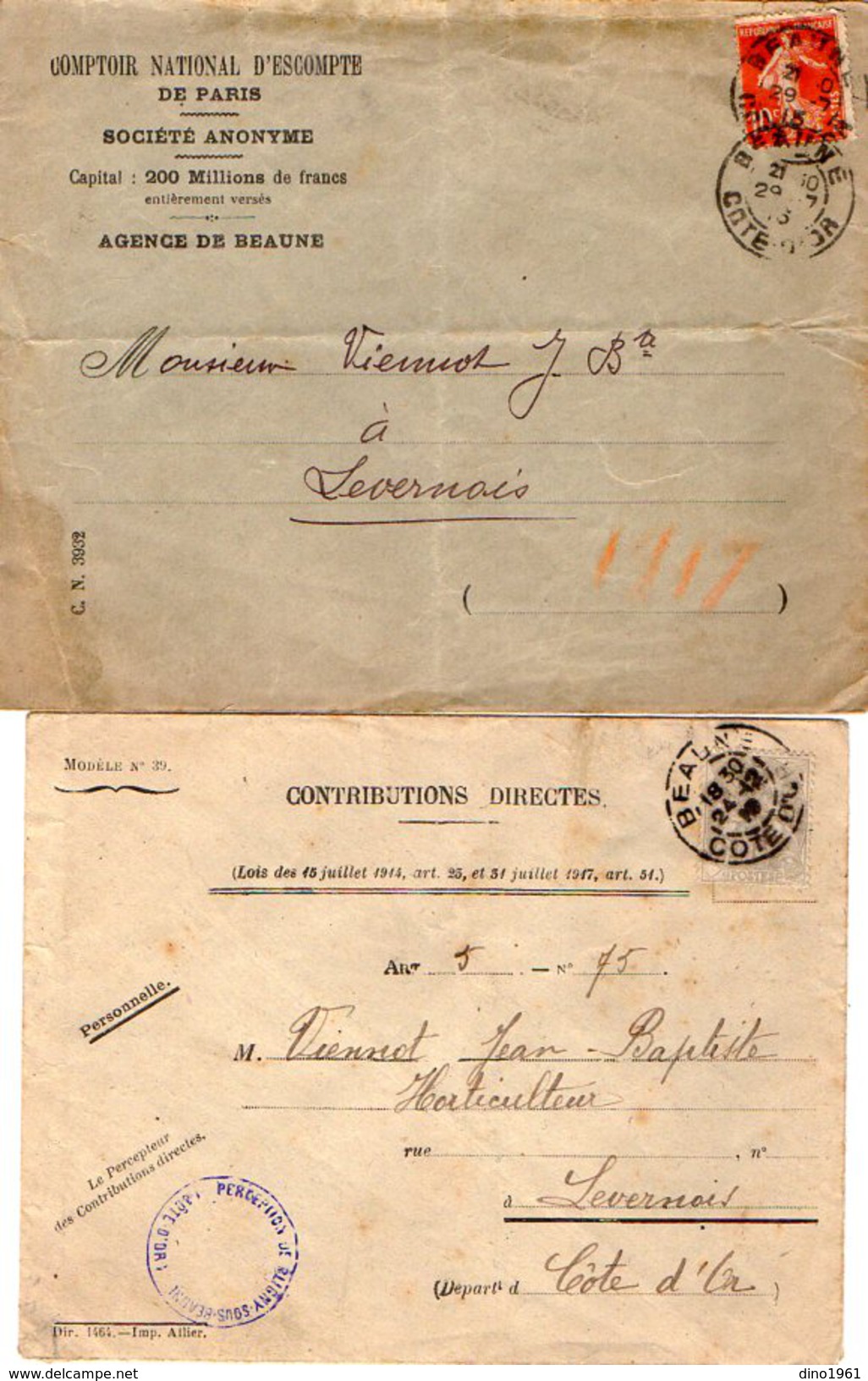 TB 2121 - LSC - 2 Lettres Comptoir D'Escompte & Contributions Directes à BEAUNE - 1877-1920: Période Semi Moderne