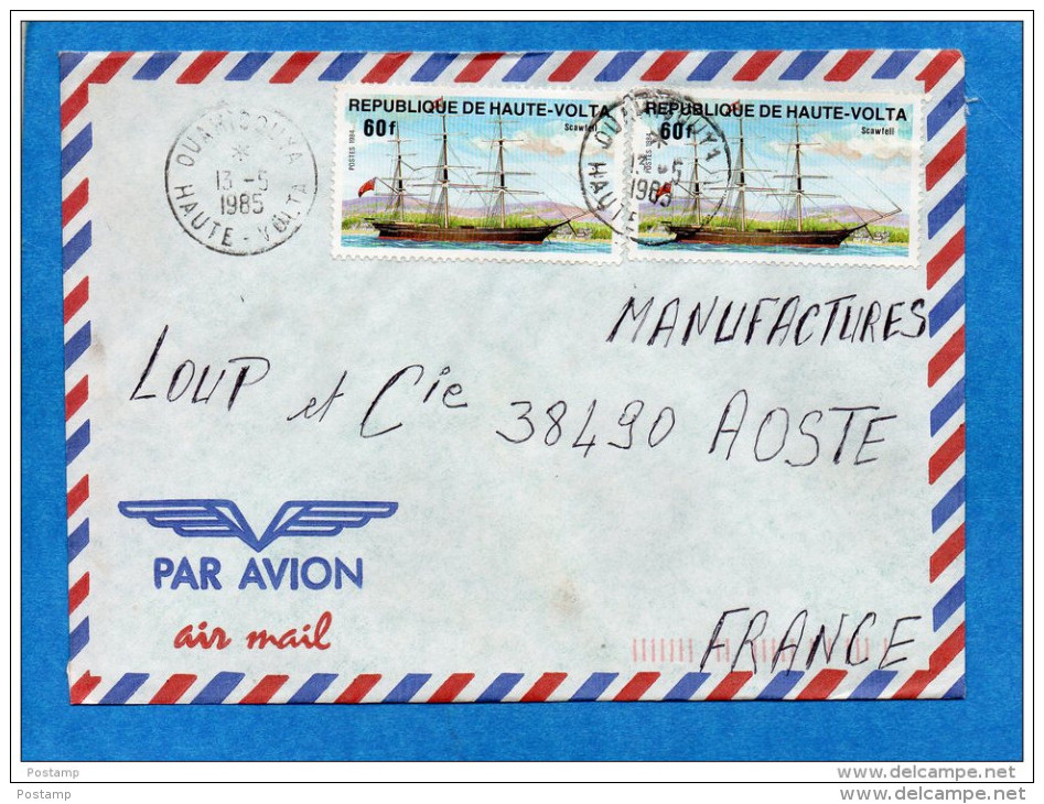 MARCOPHILIE-lettre-haute Volta- Cad- -1985-2-stamp N°629 Bateau-voilier "Scawfell"--pour Françe - Upper Volta (1958-1984)