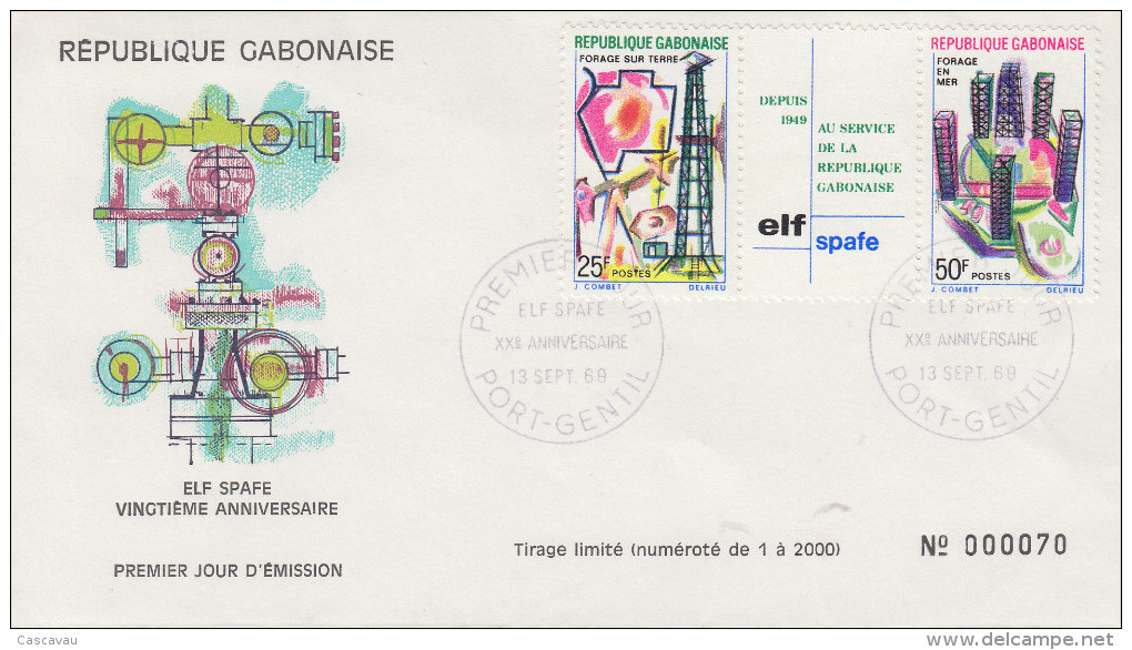 Enveloppe  FDC  1er  Jour   GABON   ELF   Forages  Pétroliers   1969 - Gabon (1960-...)