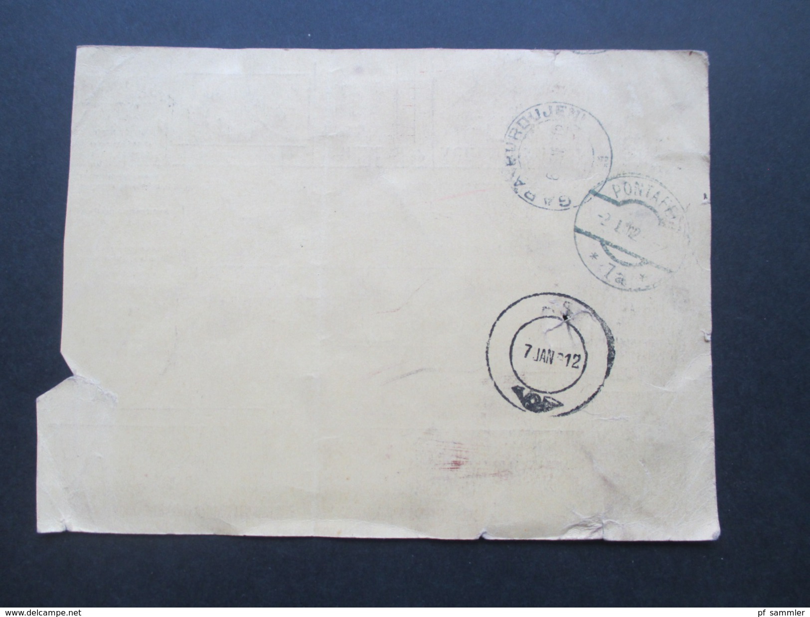 Italien 1911 Paketkarte Klebezettel: Italien über Pontafel Zollgut zu stellen in Itzkany. Ufizio italiano di uscita