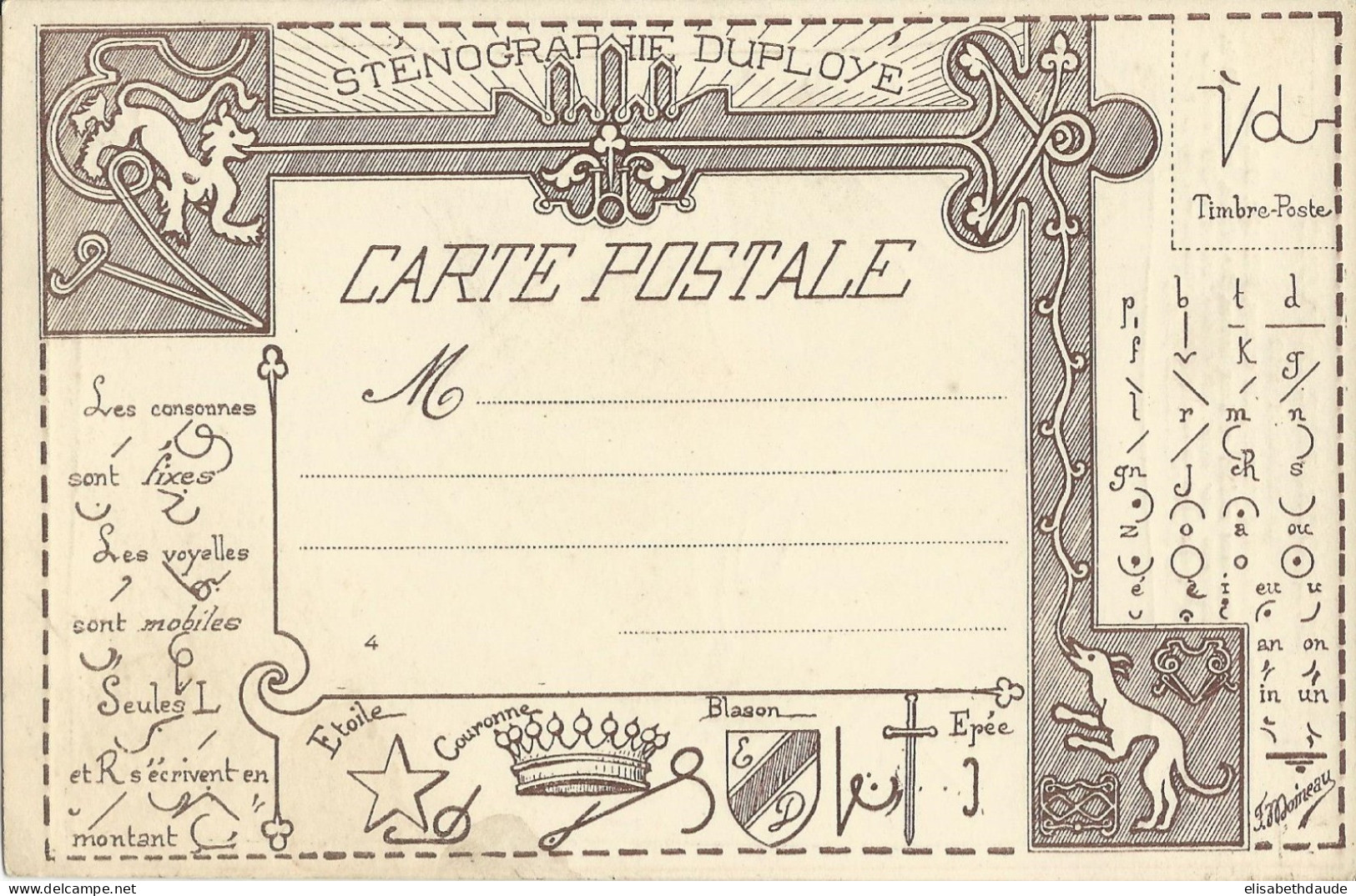 SUPERBE CARTE POSTALE STENOGRAPHIE DUPLOYE (VOIR AUSSI LE DOS) - Precursor Cards