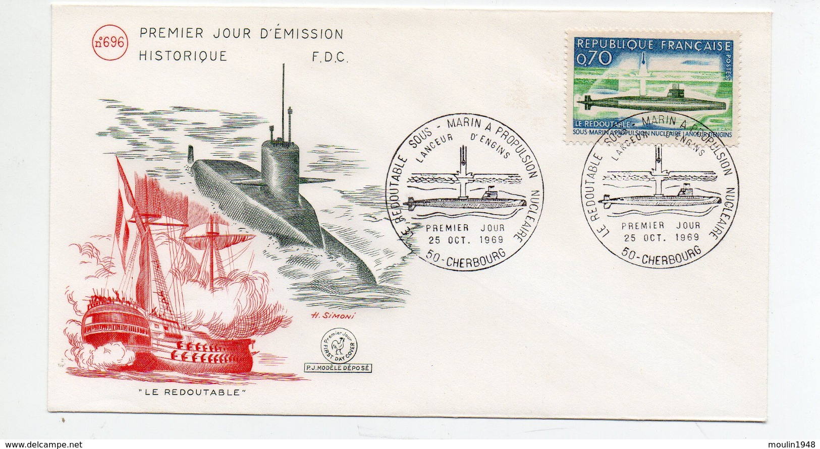 FDC France   Le Redoutable Sous-marin Nucleaire Lanceur D'Engins SNLE ( YT 1615) Musée De La Marine 75 Paris  25/10/1969 - 1960-1969