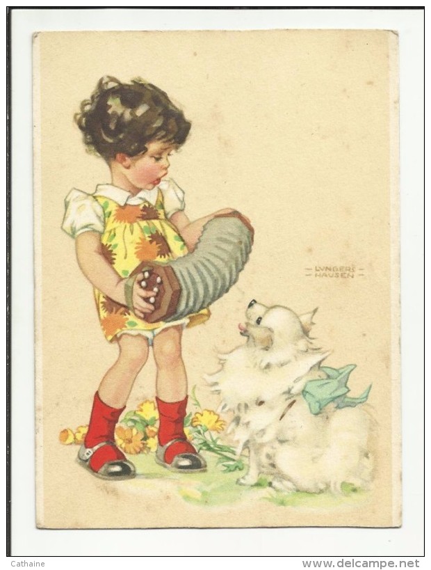 ILLUSTRATEUR . HAUSEN LUNGERS . PETITE FILLE A L ACCORDEON  DEVANT SON CHIEN - Hausen, Lungers