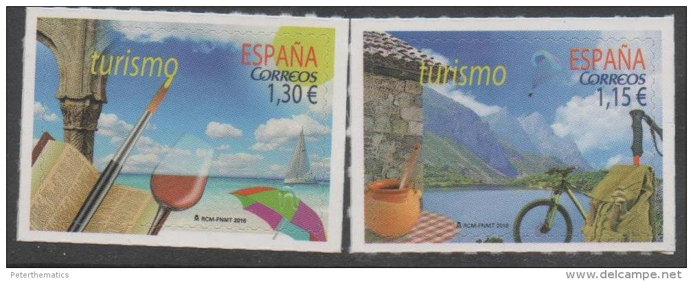 SPAIN, 2016, MNH, TOURISM, BICYCLES, MOUNTAINS, WINE, BOATS, YACHTS, HIKING, BOOKS,2v - Other & Unclassified