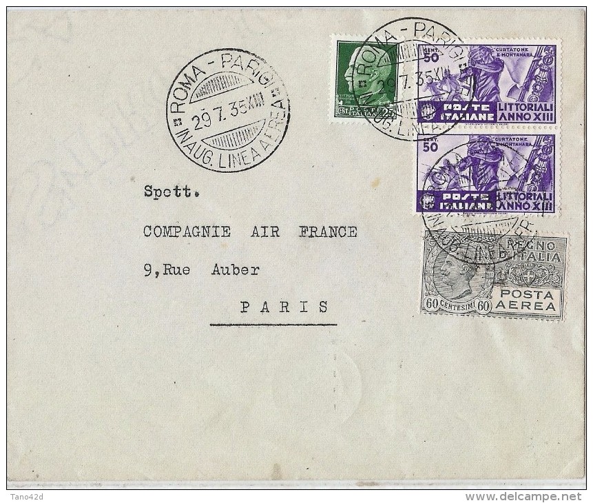 CTN45- ITALIE AEROGRAMME ROMA / PARIGI 29/7/1935  COTE EUR 175 - Poste Aérienne