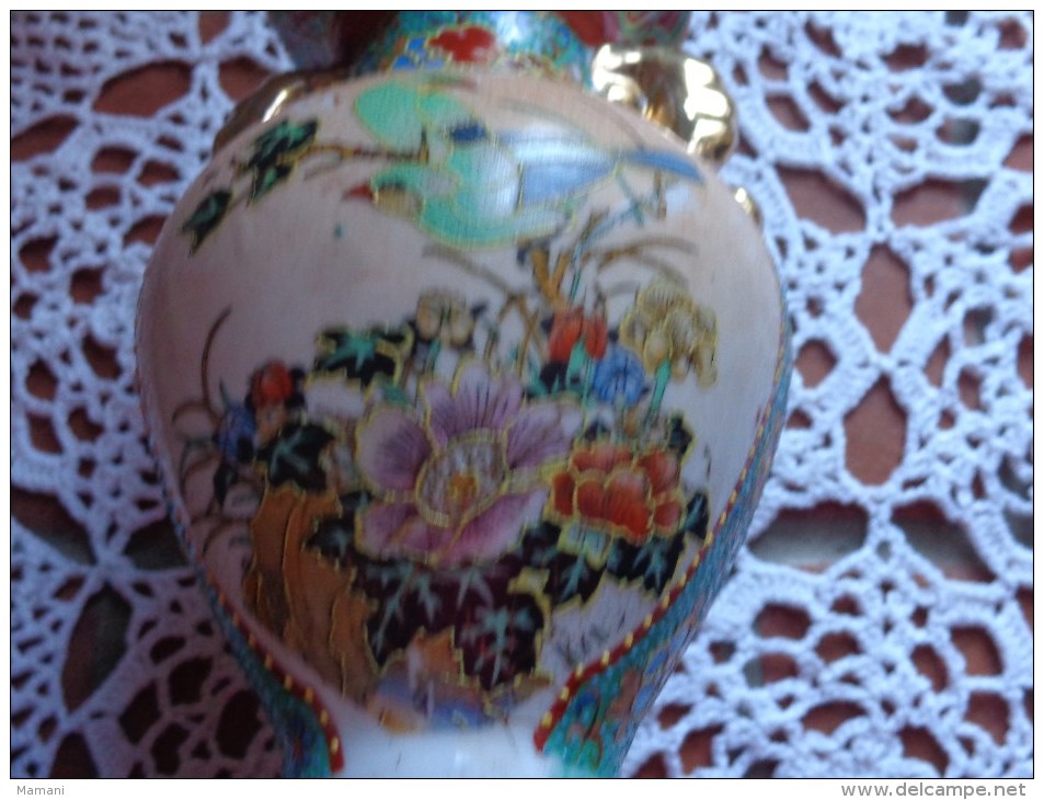 vase asiatique -hauteur 14cm-decor oiseau et fleurs