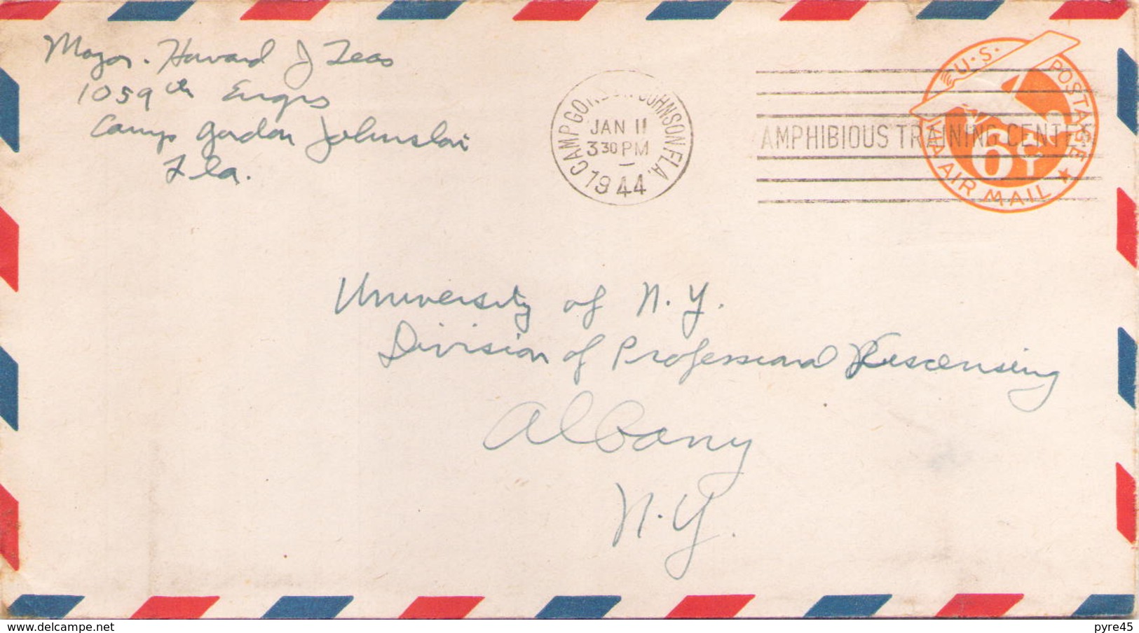 ETATS UNIS ENVELOPPE DU 11 JANVIER 1944 DE CAMP GADEL JOHNSON POUR ALBANY - 1941-60