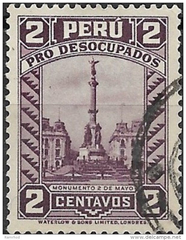 PERU 1933 Obligatory Tax. Unemployment Fund - Monument Of 2nd May To Battle Of Callao - 2c. - Purple  FU - Peru