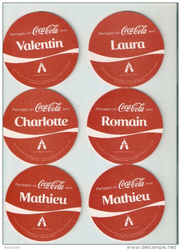 SOUS VERRE EN CARTON "COCA COLA" Avec PRENOM Recto Verso (NEUFS) Lot De 6 - Sous-verres